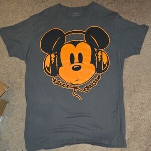 Disney Charcoal Tee Orange Dj Mickey Mouse Deejay T-shirt Disneyland World Lg